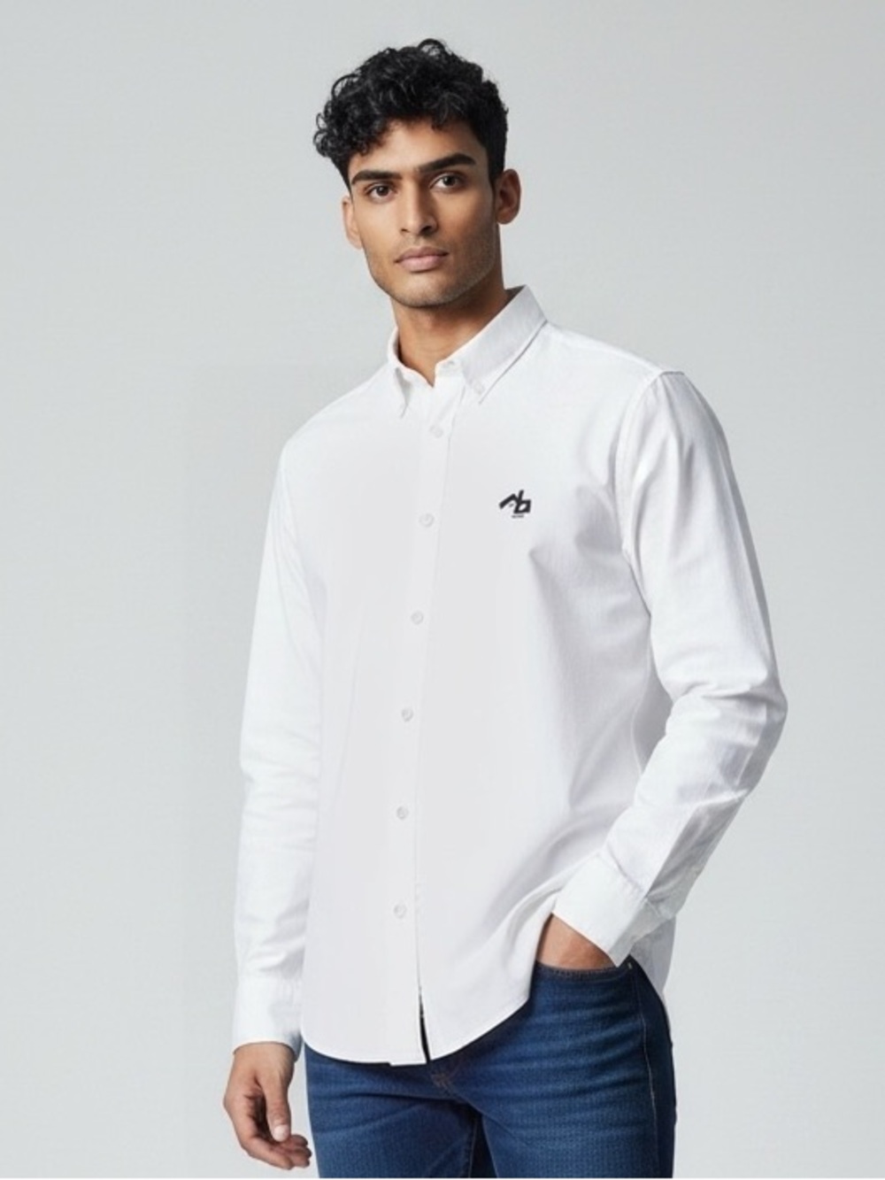rag & bone White Men’s Button-Down Shirt with Embroidered Logo